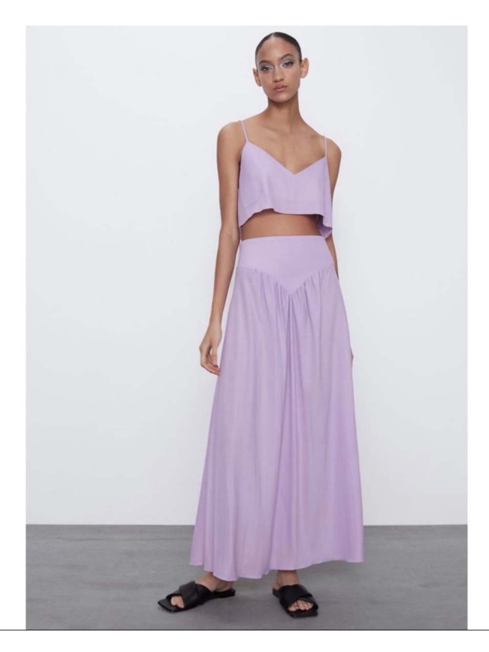 NWT Zara Lavender lilac yoke Maxi Skirt - Flowing High-Waist Design Size Medium